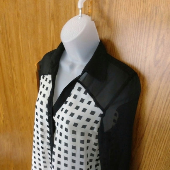 Maurices Sheer Black and White Button Up Blouse - Picture 3 of 7